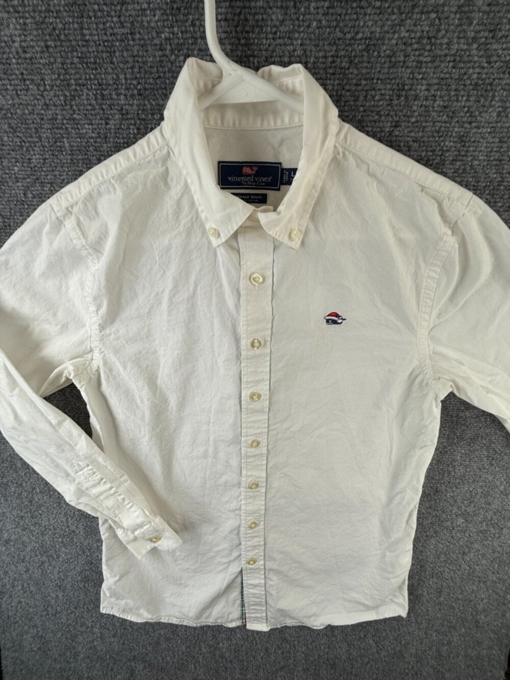 Vineyard Vines Boys Button Up Shirt Youth Long Sleeve Large White Snow Christmas